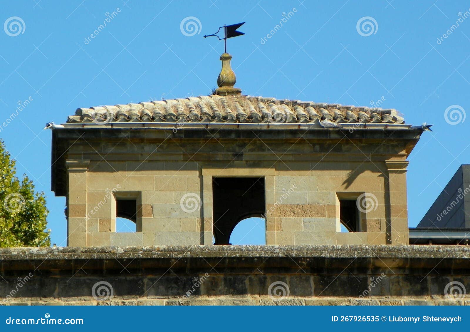 spain, pamplona, 1 av. del ejercito, citadel of pamplona, entrance to the fortress, watchtower with weather vane