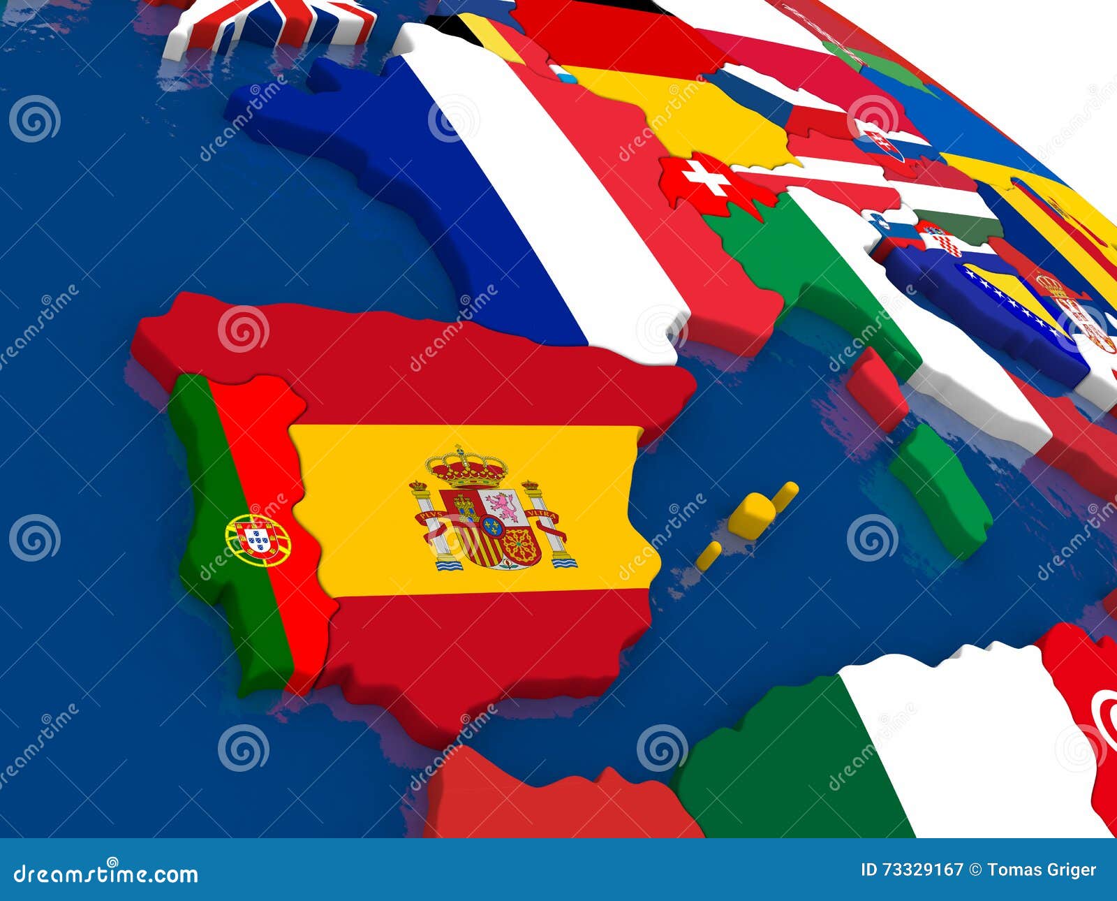 Portugal and Spain Political Map Stock Vector - Illustration of