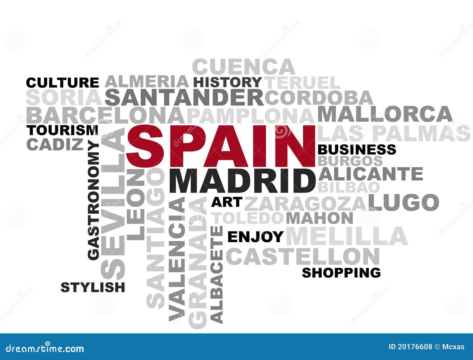 Spain Cities And Concepts Text Cloud Stock Illustration
