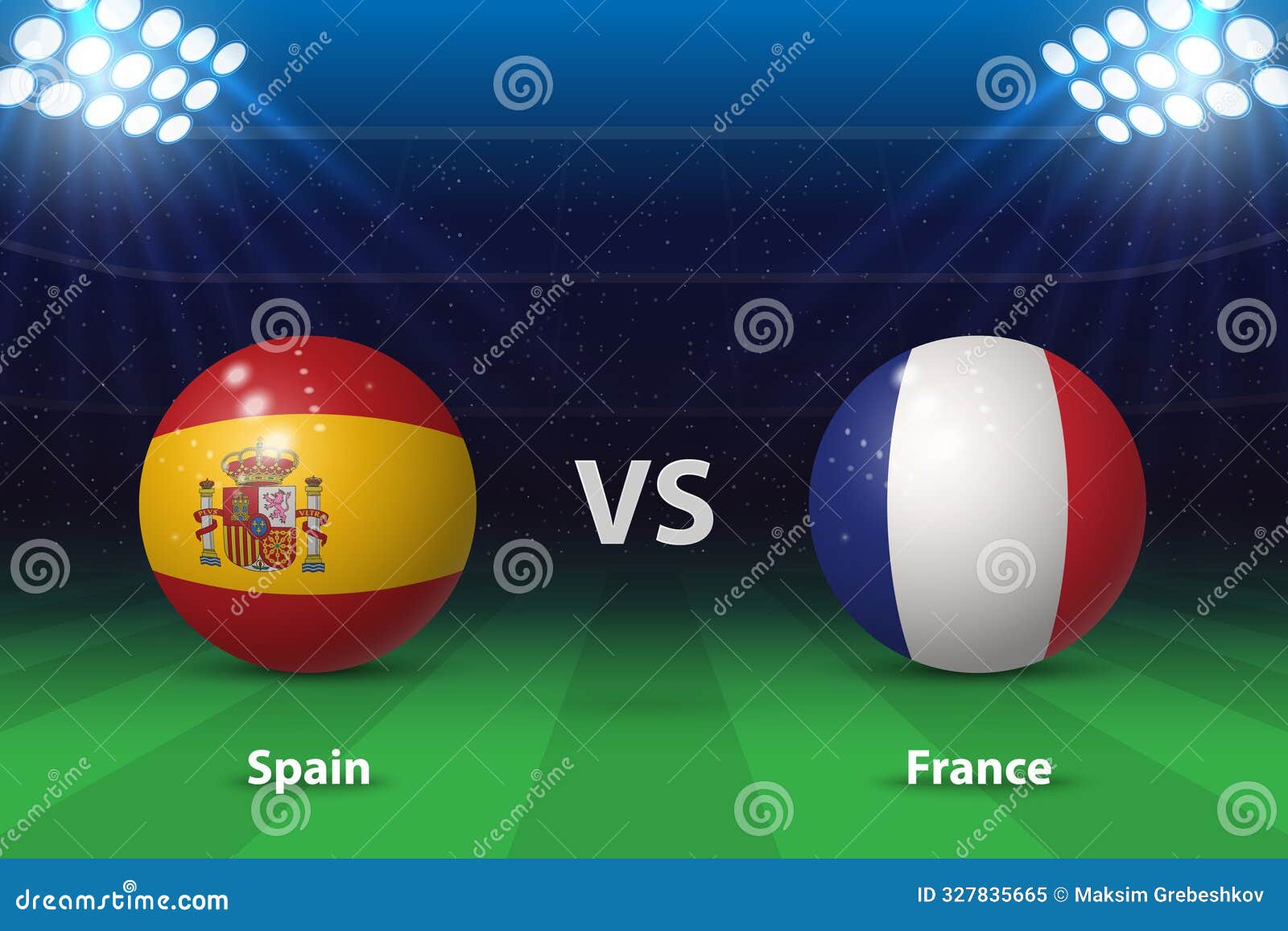 Spain Vs France. Soccer Scoreboard Broadcast Graphic Stock Illustration