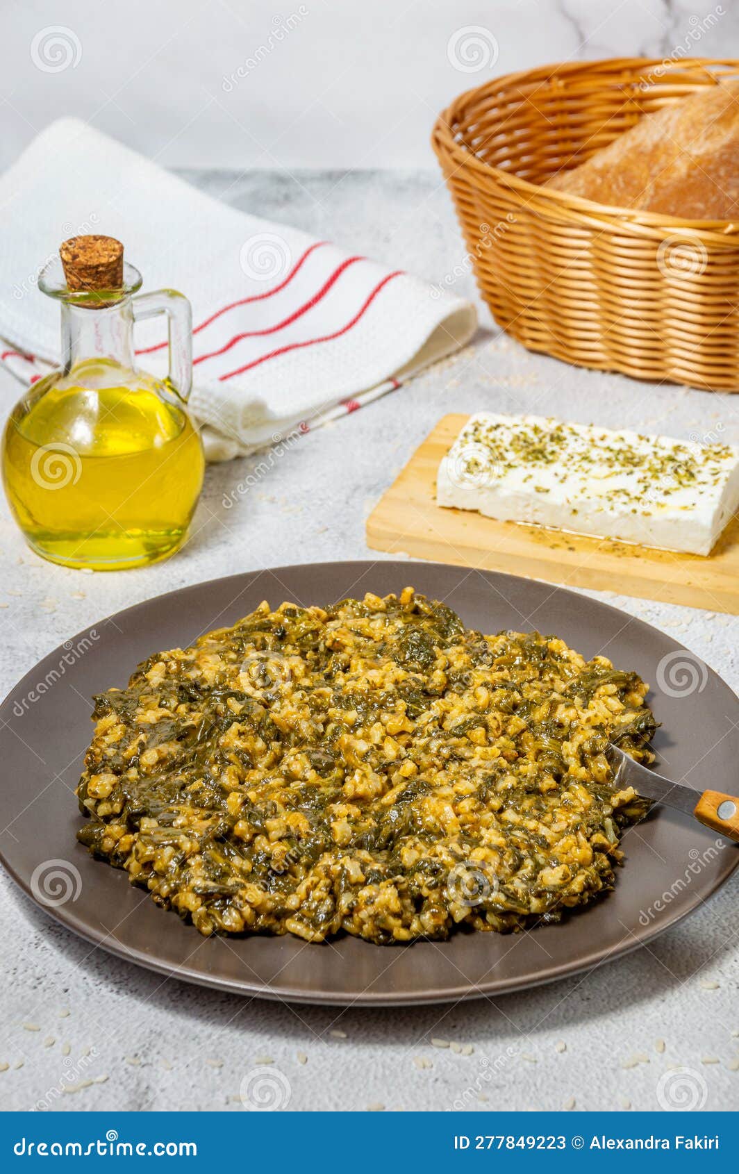 Spanakorizo Greek Dish of Spinach and Rice in Tomato Sauce Stock Image