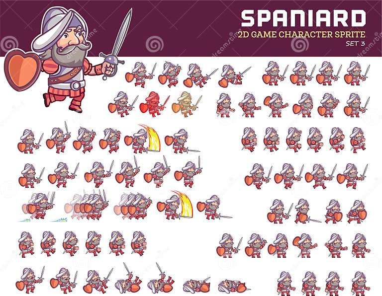 Spaniard Cartoon Game Character Sprite Stock Vector - Illustration of ...