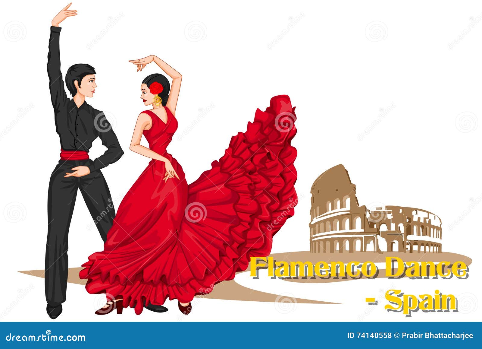 spaniard couple performing flamenco dance of spain