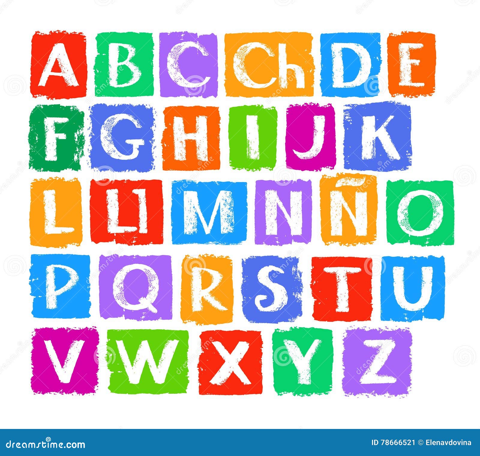 Spanish Alphabet, in Capital White Letters on a Colored Background