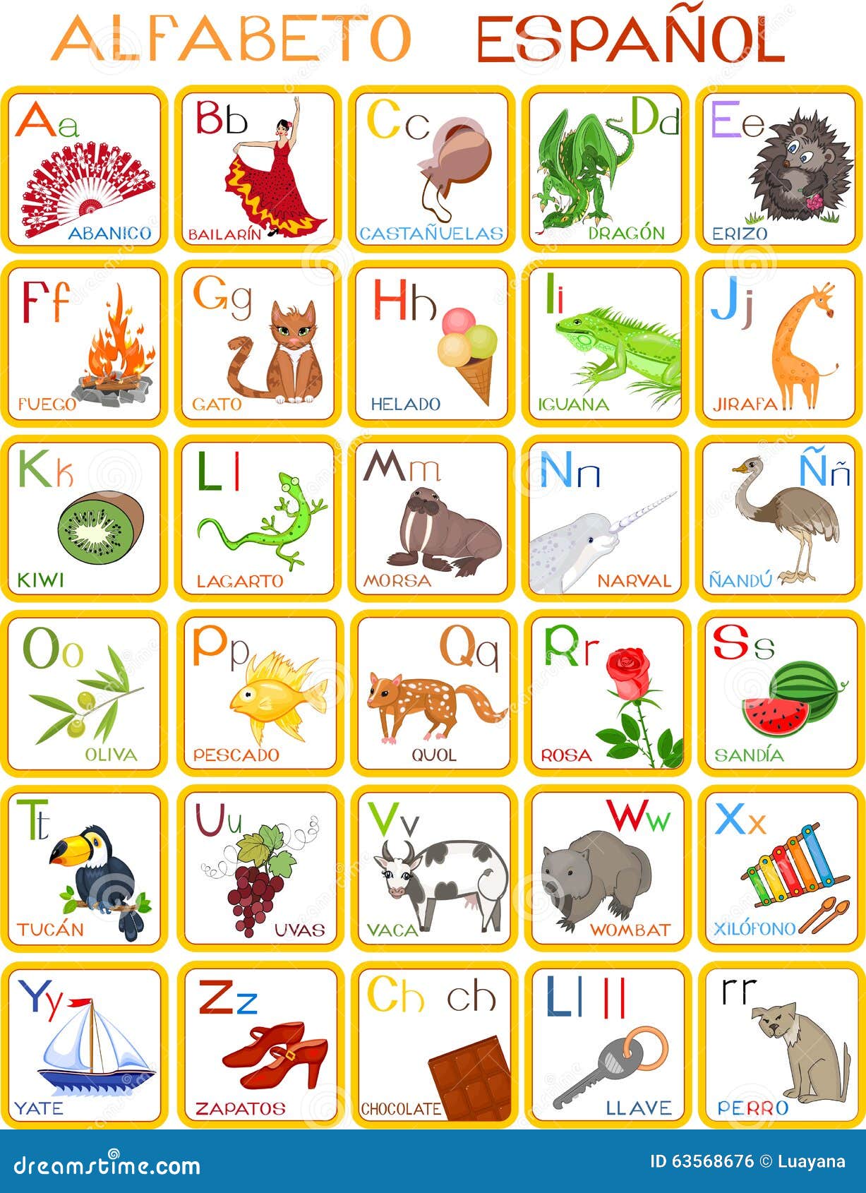 Spanish Alphabet With Cartoon Animals Set | CartoonDealer.com #132861013