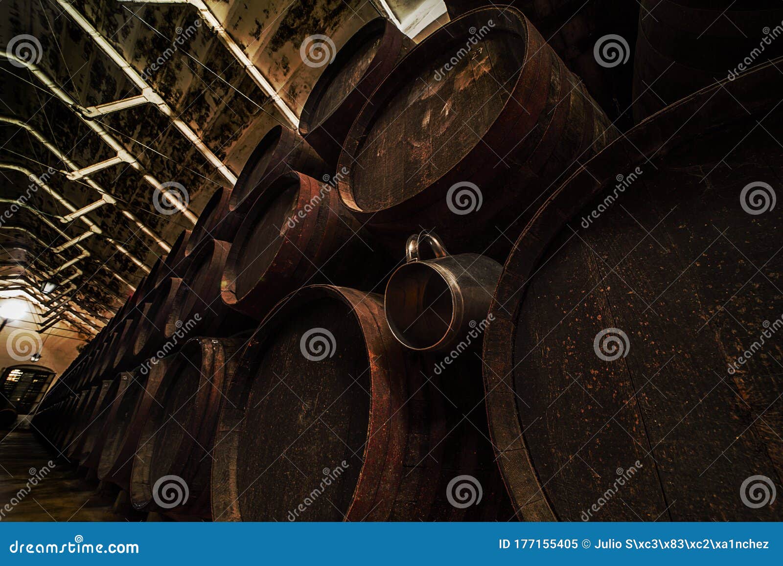 Spanish Artisan Cellar Wine Barrels Stock Image Image of white