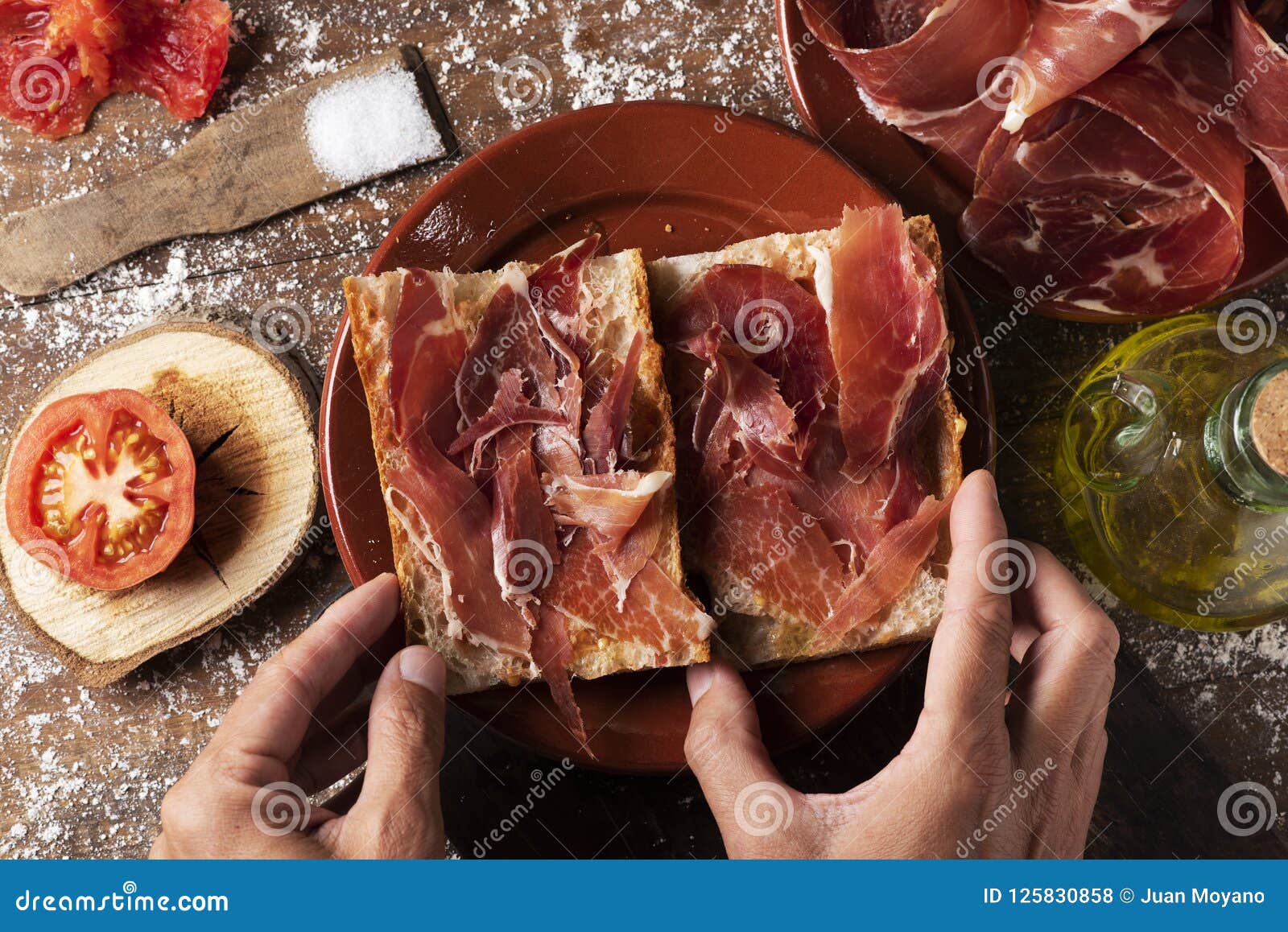 spanish bocadillo de jamon, serrano ham sandwich