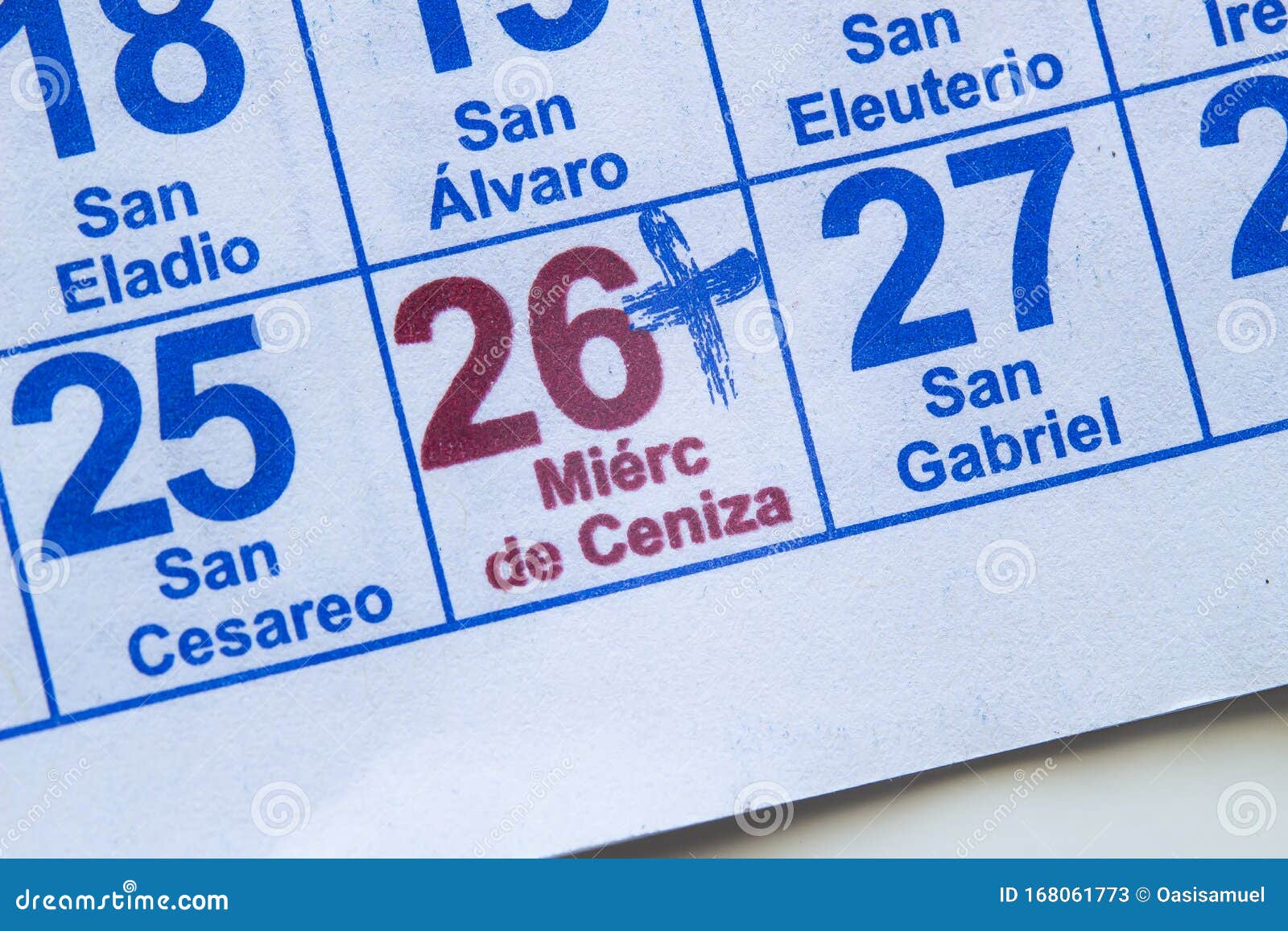 Spanish Calendar on the Ash Wednesday is a Christian Holy Day of Prayer