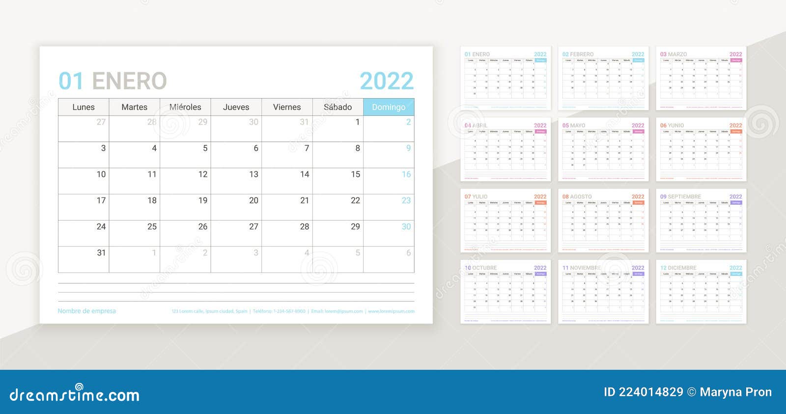 2022 spanish calendar layout. table planner template.  