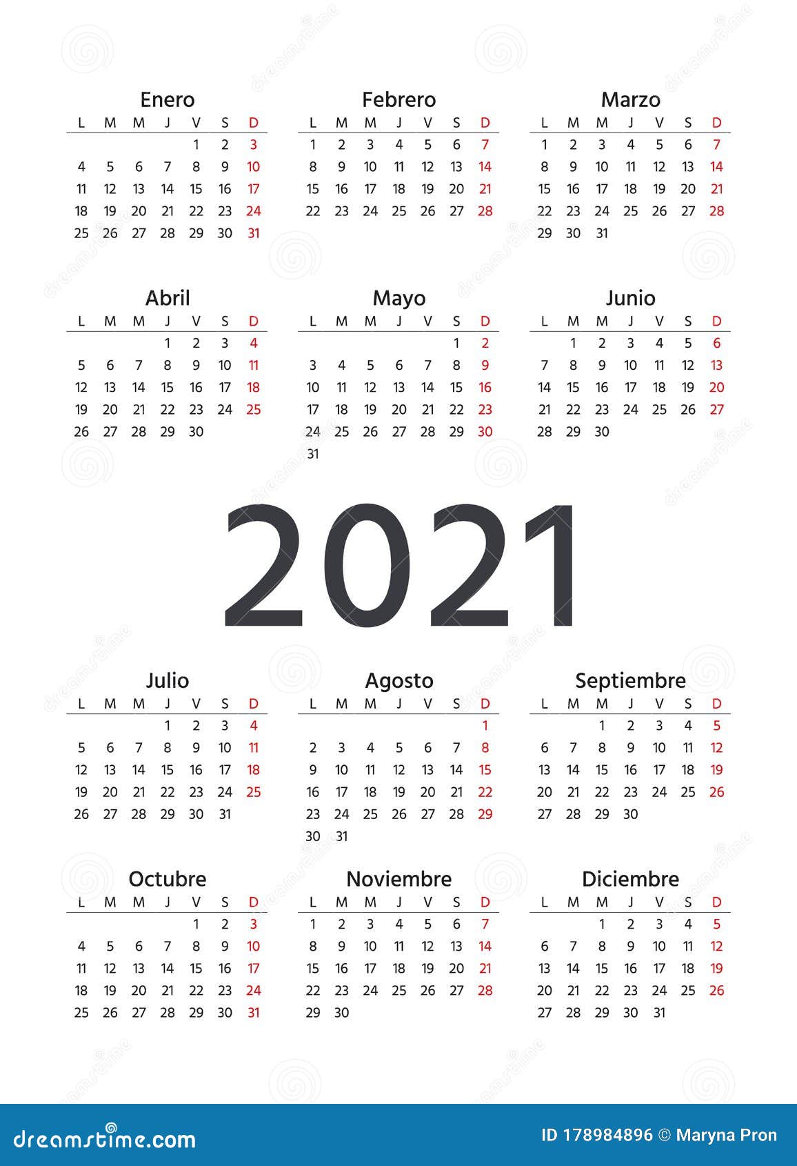 2021 spanish calendar.  . template, layout year planner