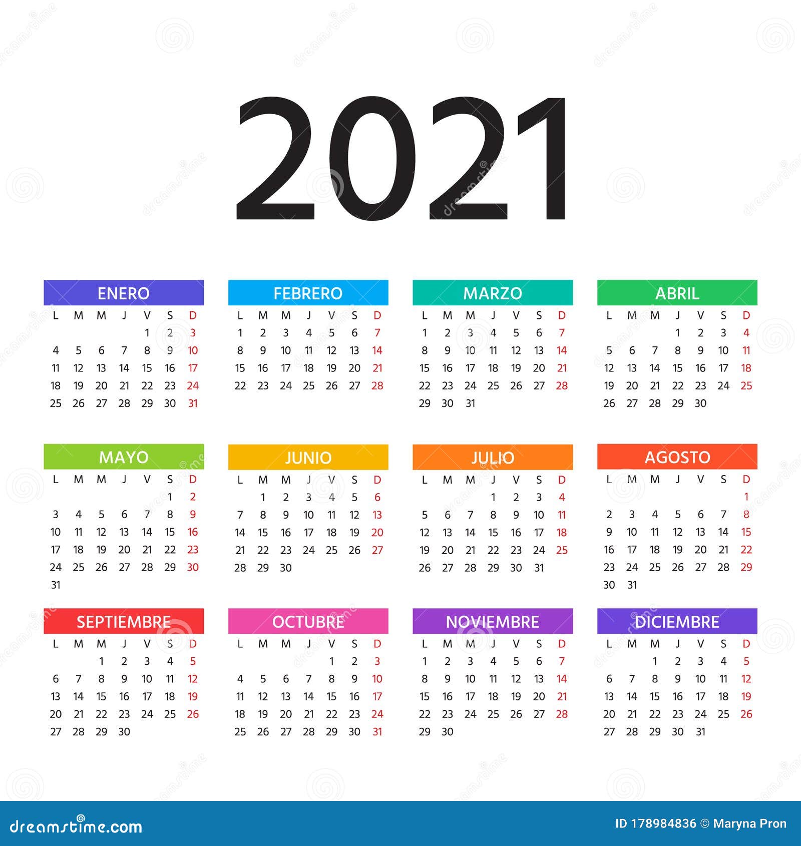 2021 spanish calendar.  . template, layout year planner