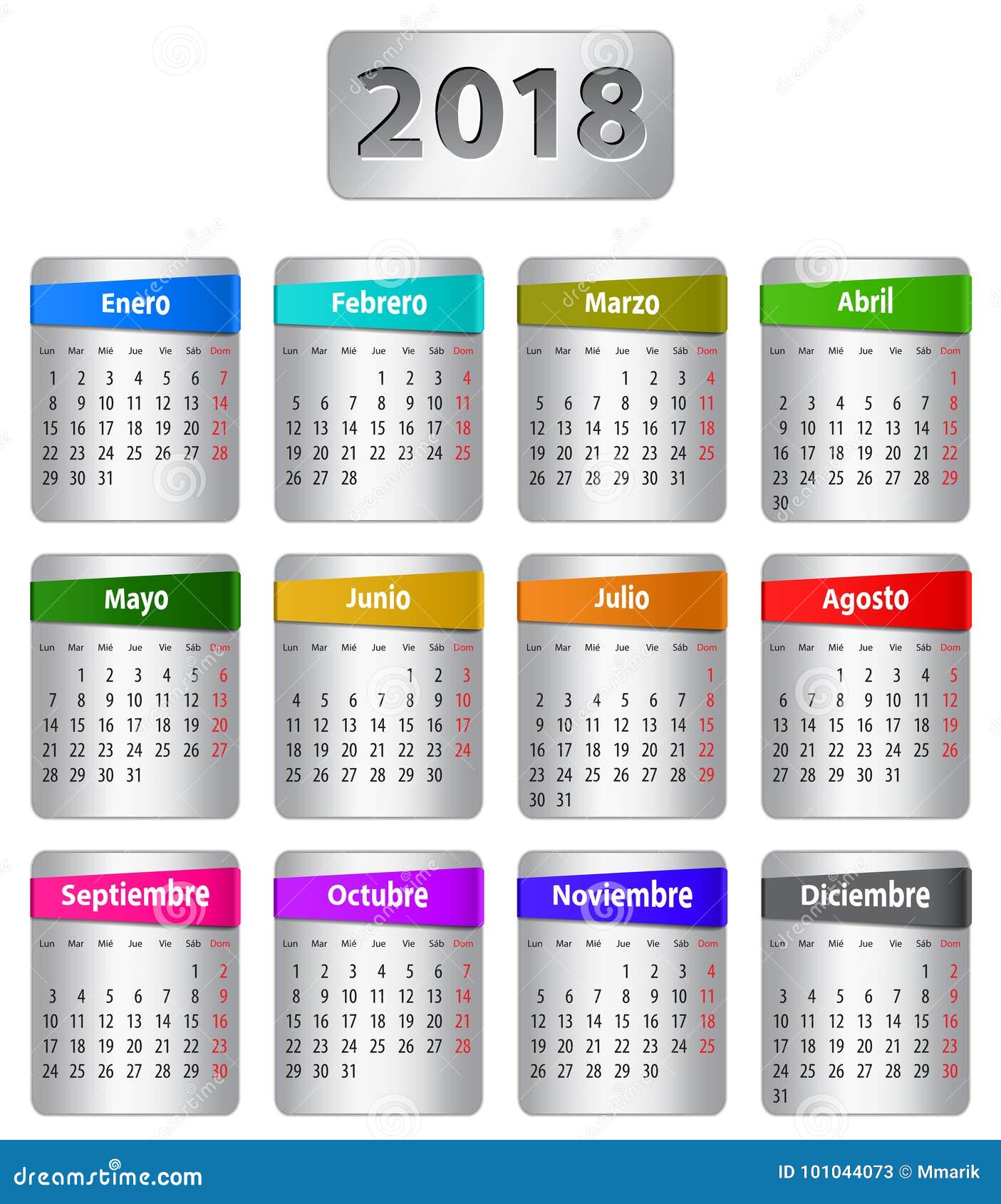 2018-spanish-calendar-stock-vector-illustration-of-metallic-101044073