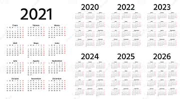 Spanish Calendar 2021 2022 2023 2024 2025 2026 2020 Years Vector Illustration Simple Template