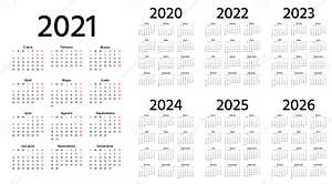 Spanish Calendar 2021 2022 2023 2024 2025 2026 2020 Years Vector Illustration Simple Template Spanish Calendar 2021 2022 2023 2024 2025 2026 2020 Years Vector Illustration Simple Template