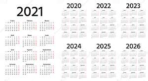 Spanish Calendar 2021 2022 2023 2024 2025 2026 2020 Years Vector Illustration Simple Template