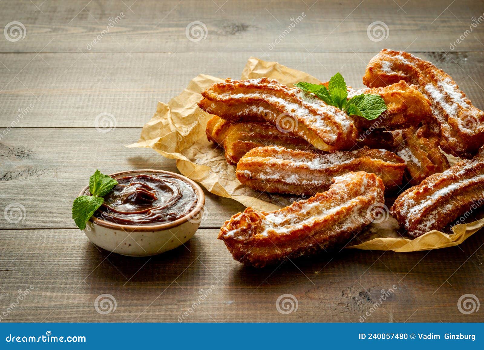 Spanish Churros Waffles on Baking Paper, Top View Stock Photo Image