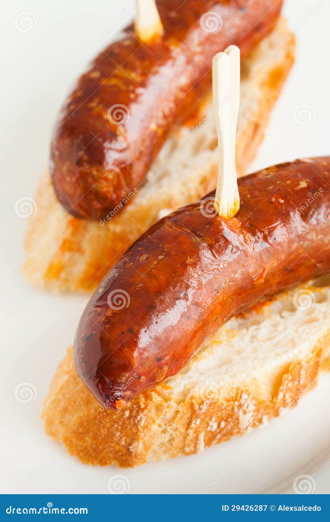 Spanish cooked chorizo stock image. Image of toothpick 29426287