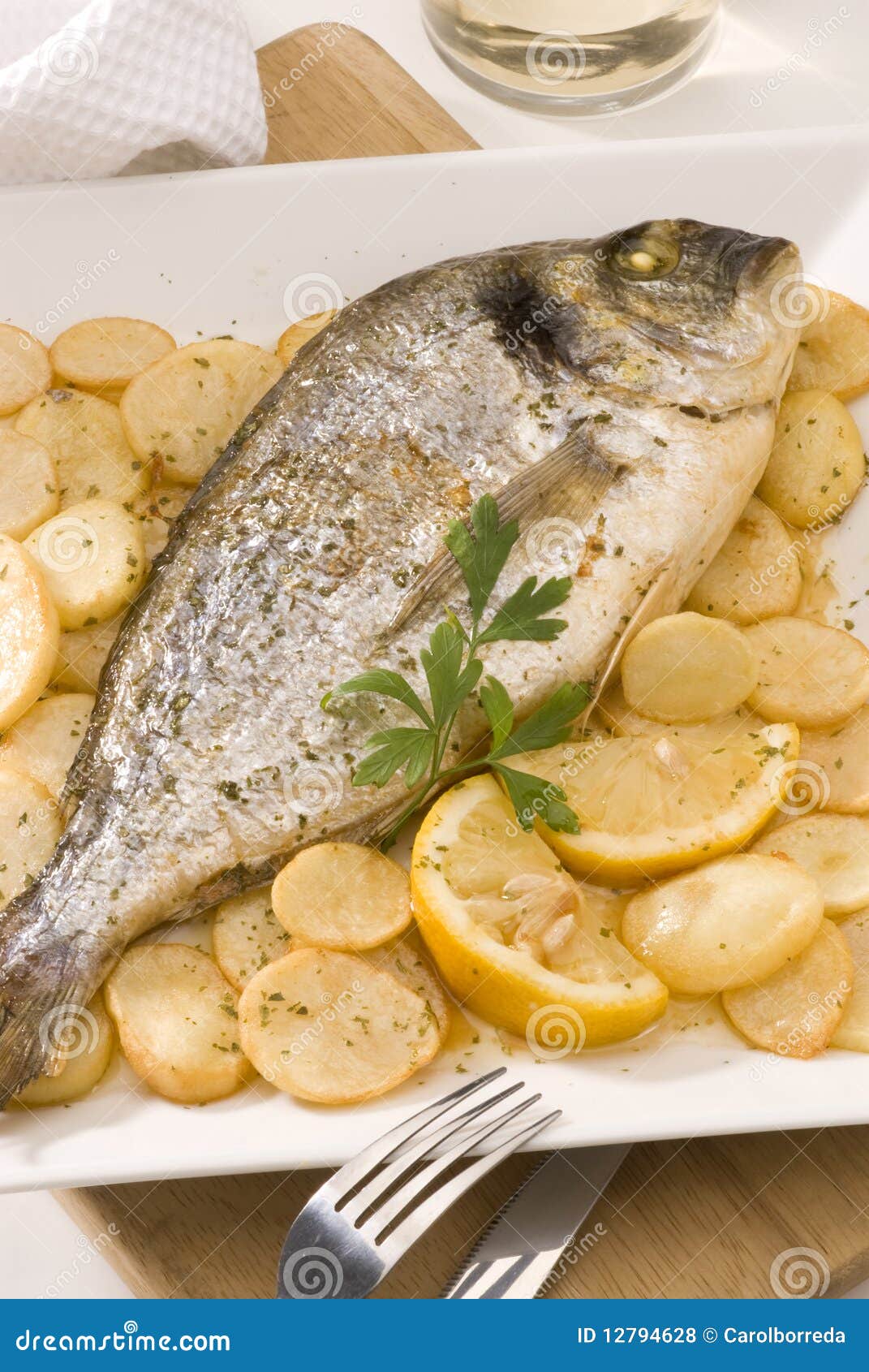 spanish cuisine. baked gilthead.