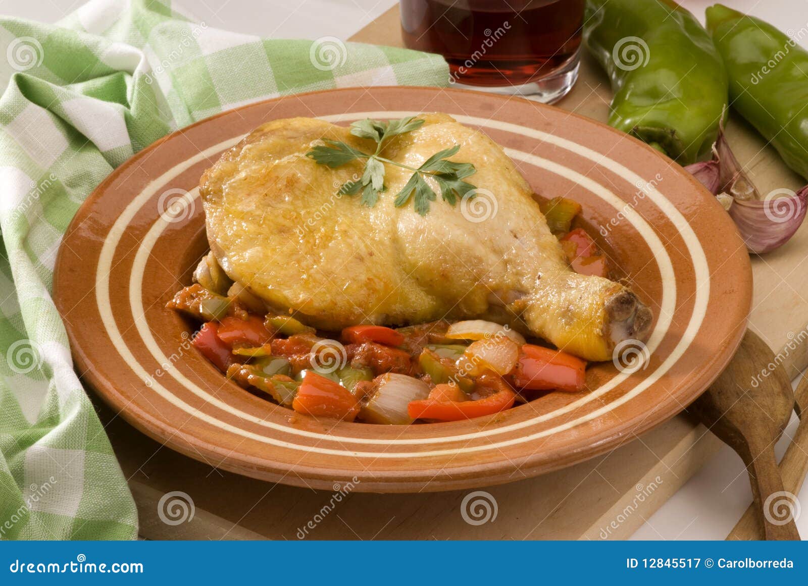 Spanish Cuisine. Chicken with Peppers. Stock Image Image of peppers