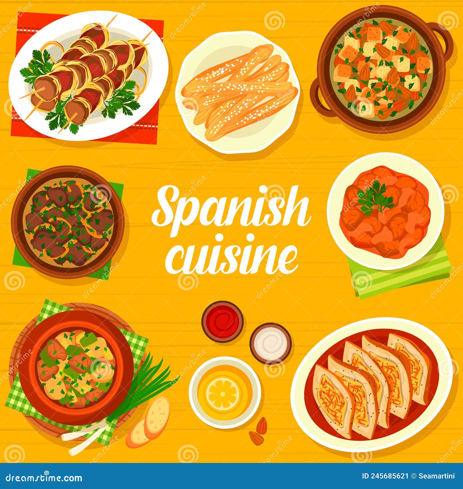 Spanish Cuisine Food Tapas and Lunch Menu Cover Stock Vector ...