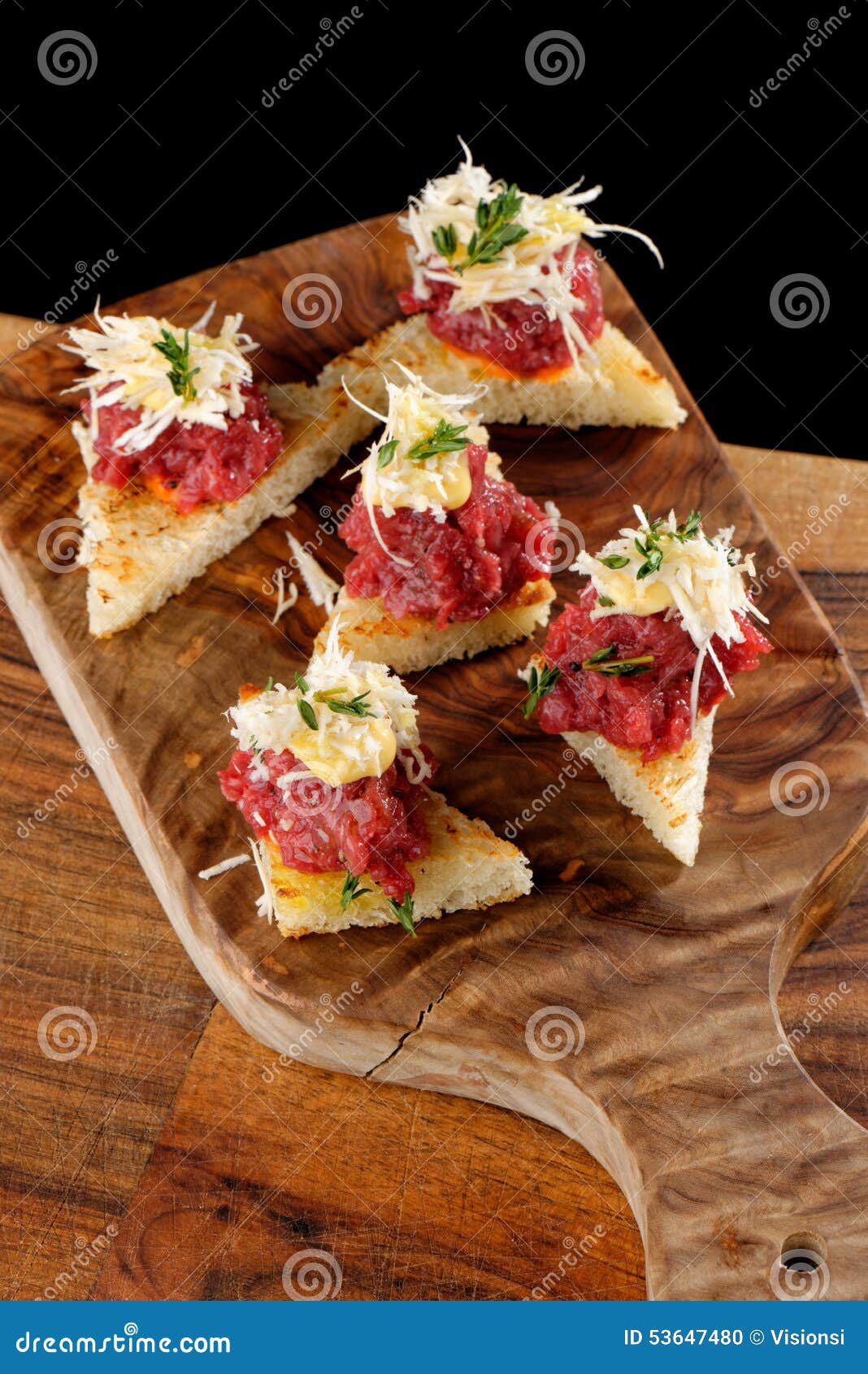 Spanish Food Tapas. Toasted Bread with Meat Stock Photo Image of