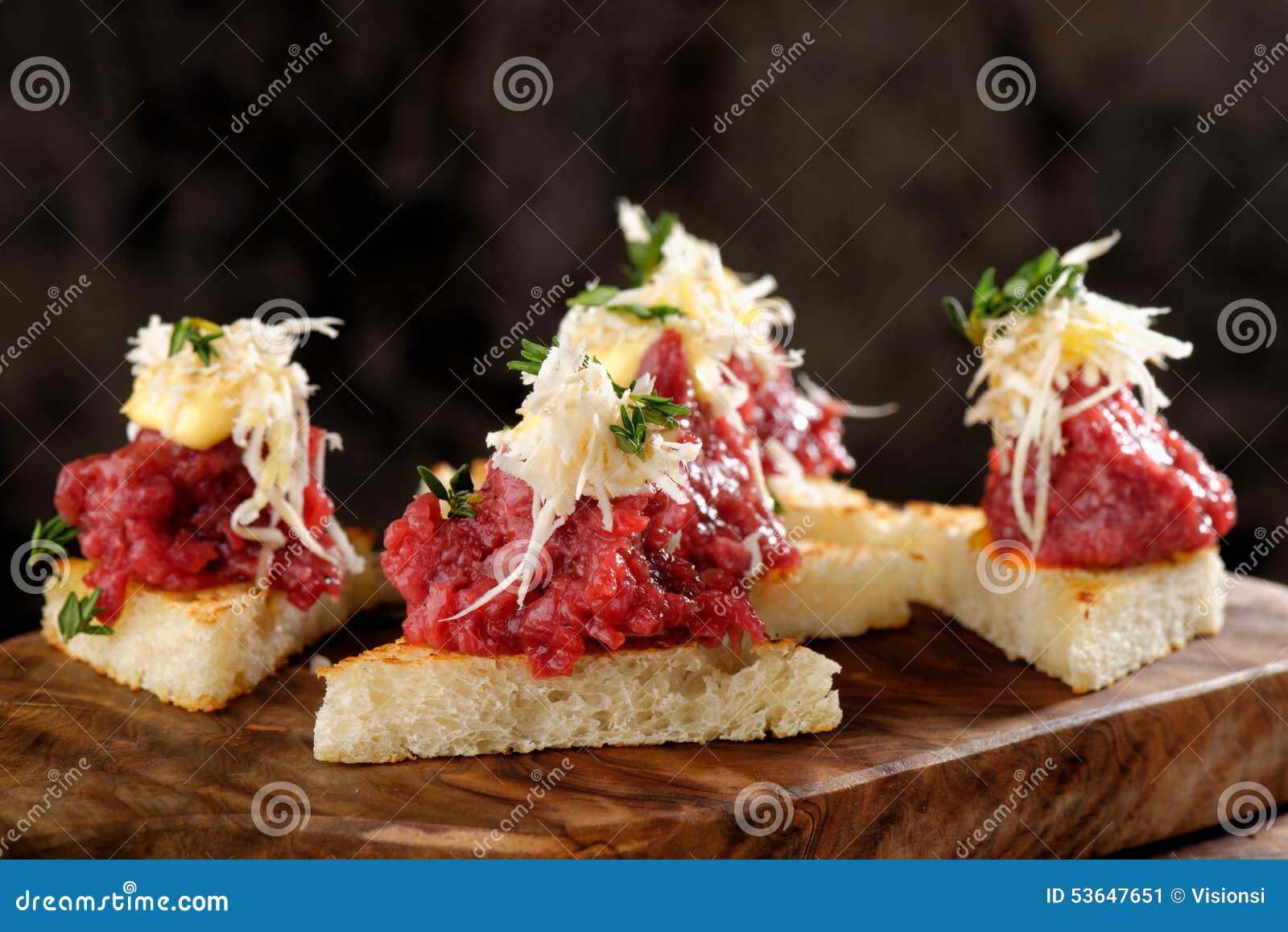 Spanish Food Tapas. Toasted Bread with Meat Stock Image Image of