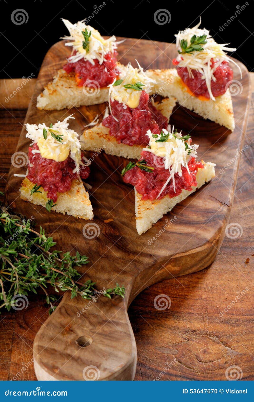 Spanish Food Tapas. Toasted Bread with Meat Stock Photo Image of