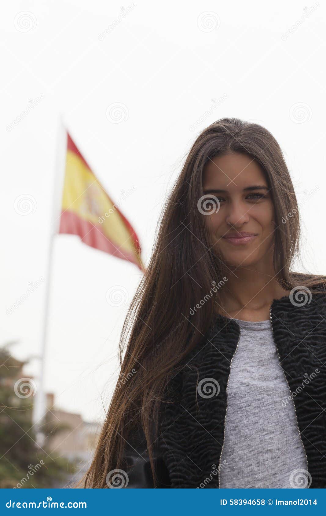 Spanish Girl Stock Photo Image Of Camera Looking Flag 58394658