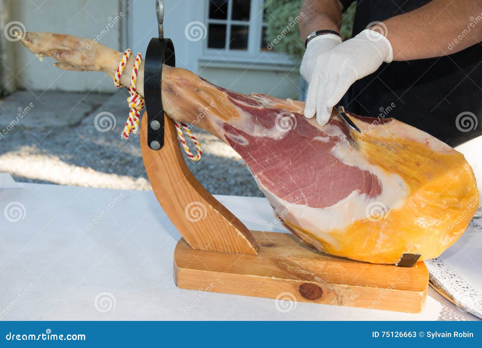 Spanish Ham in the Process of Being Cut Stock Image Image of tasty