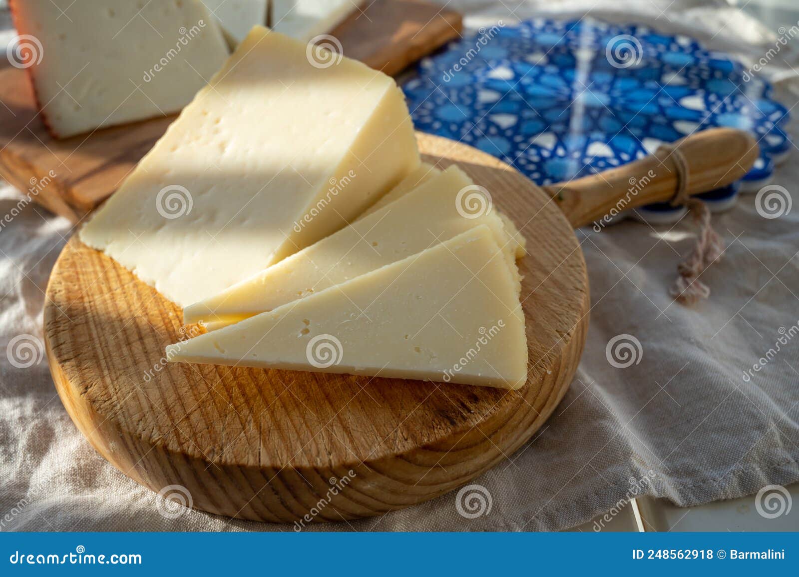 Spanish Hard Manchego Cow Sheep And Goat Cheese Served Outdoor In