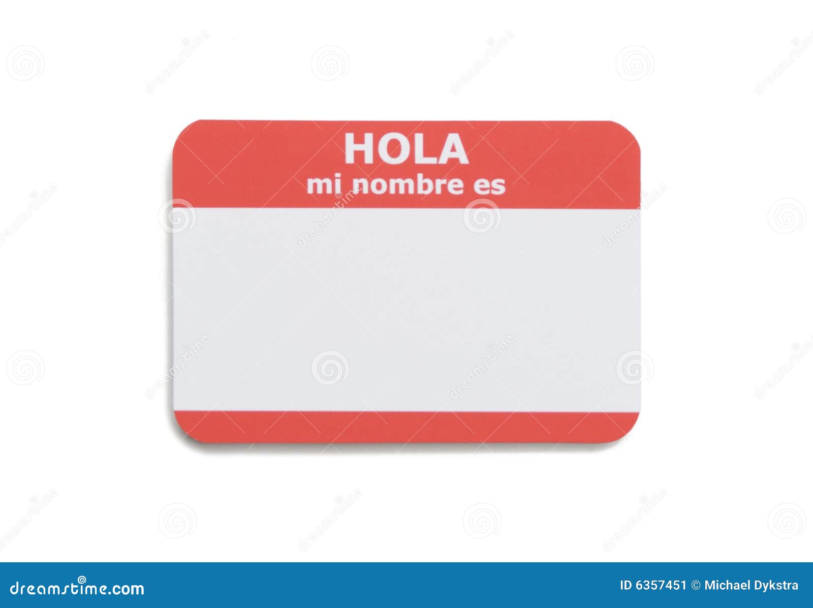 Spanish Hello Name Tag stock image. Image of greeting - 6357451