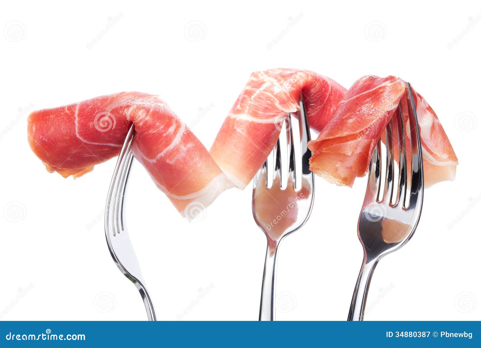 Spanish Jamon on Forks Isolated Stock Image Image of food, closeup