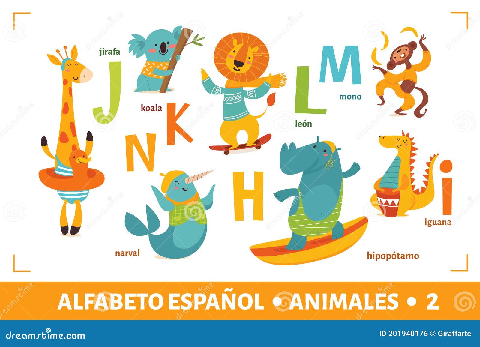 Spanish Language Alphabet Poster with Cartoon Animals Stock Vector -  Illustration of animal, drawing: 201940176