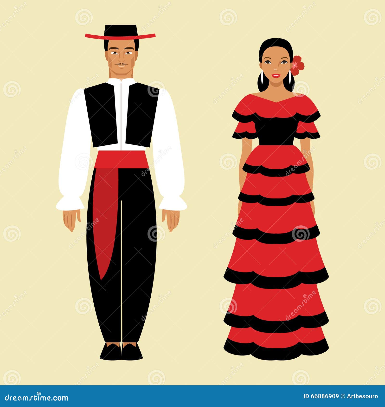 Spanish Man and a Woman in National Costume Stock Vector - Illustration ...