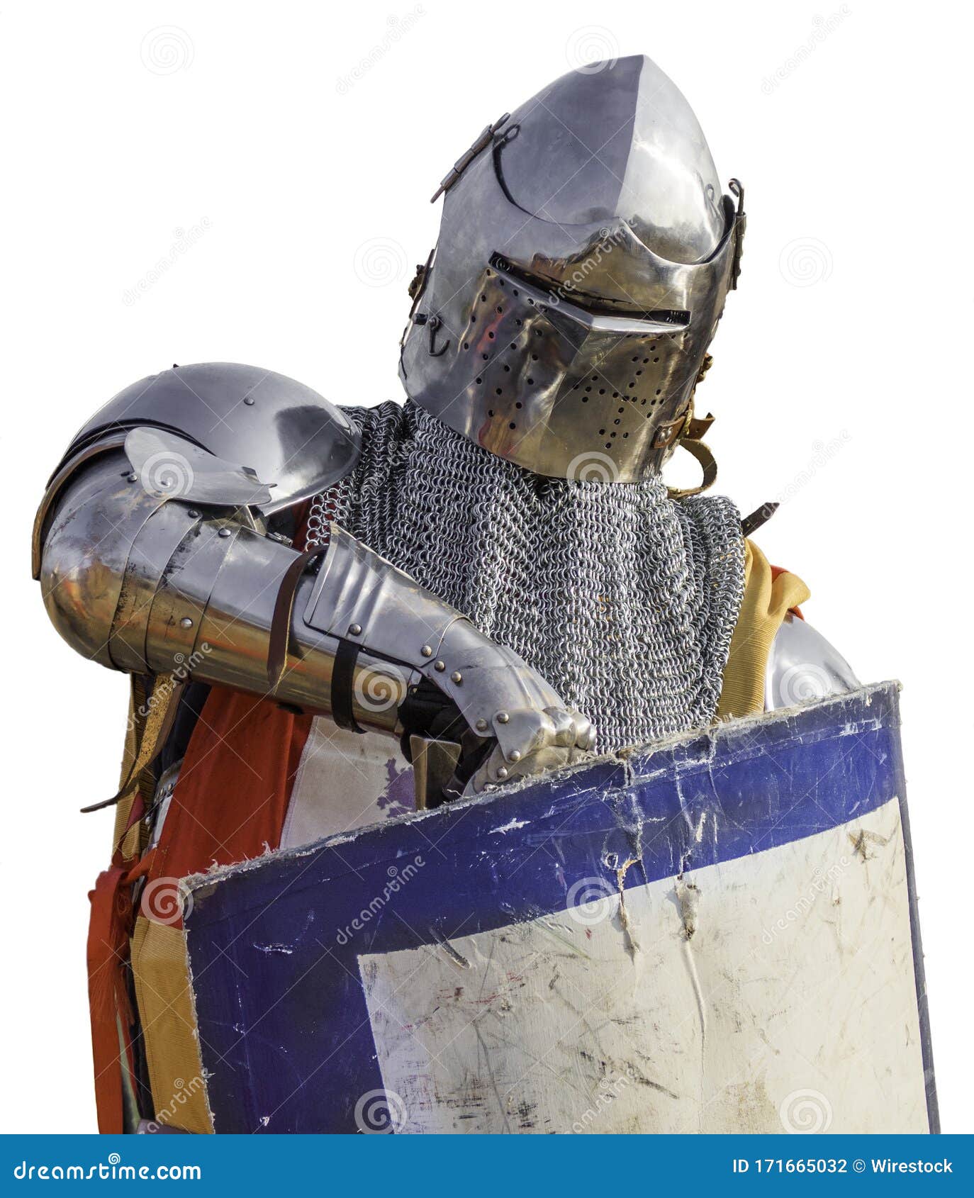 Spanish Medieval Knight with a Helmet and a Shield Isolated on a White
