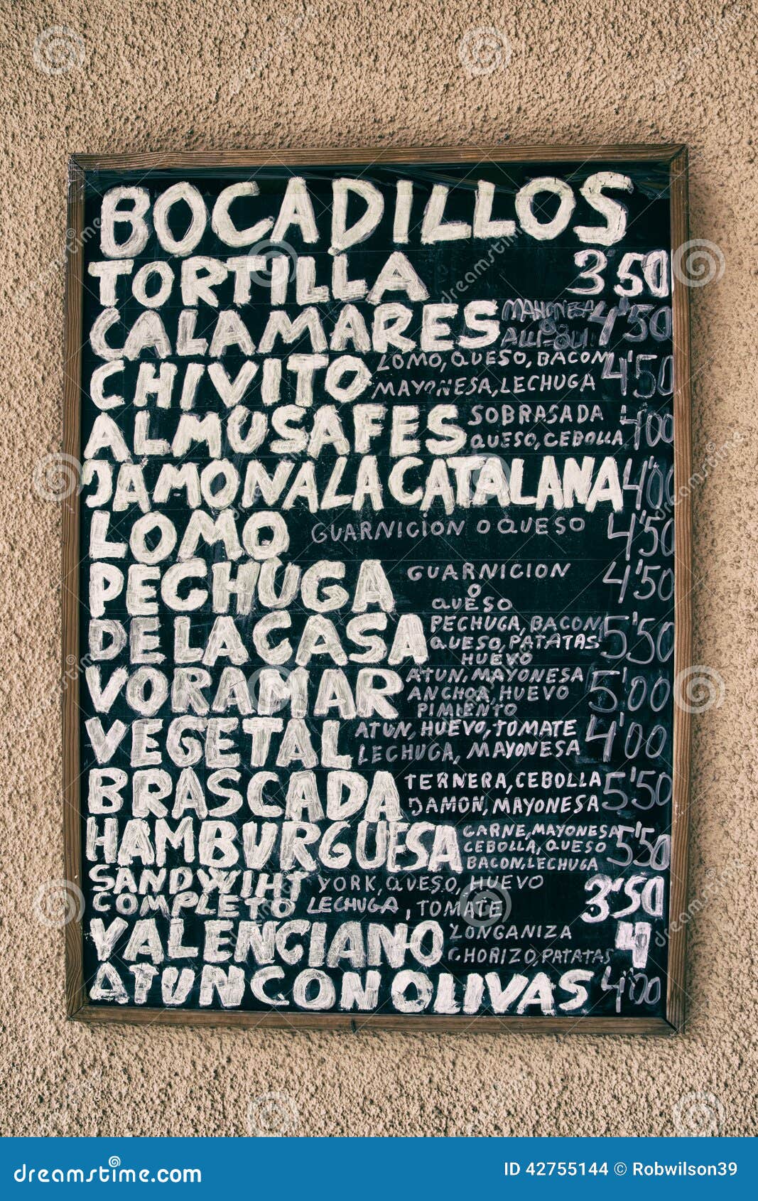 Spanish Menu stock photo. Image of note, chalk, pattern 42755144