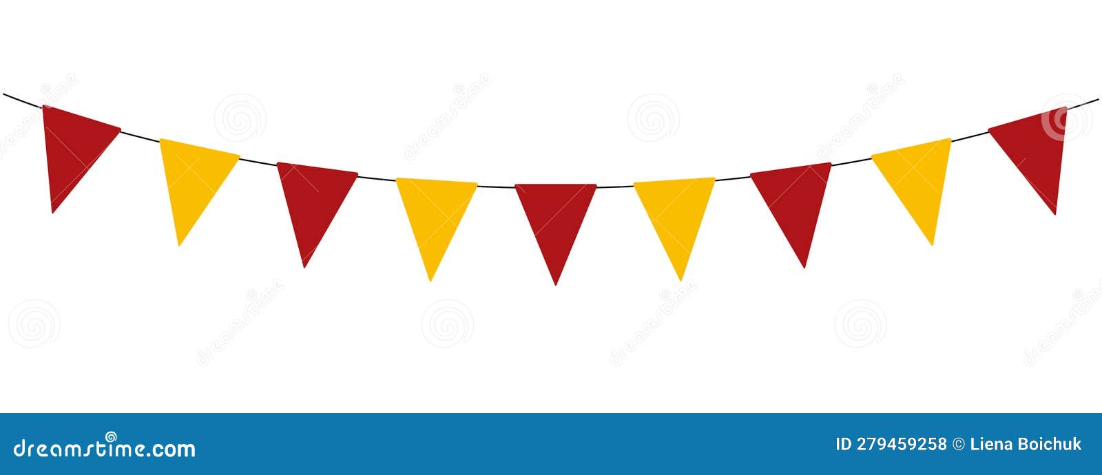spanish national day, bunting garland, red and yellow, string of triangular flags, pennants, retro style 
