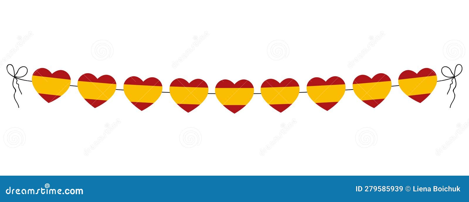 spanish national day, flag of spain hearts garland, string of hearts for outdoor party, decorative  