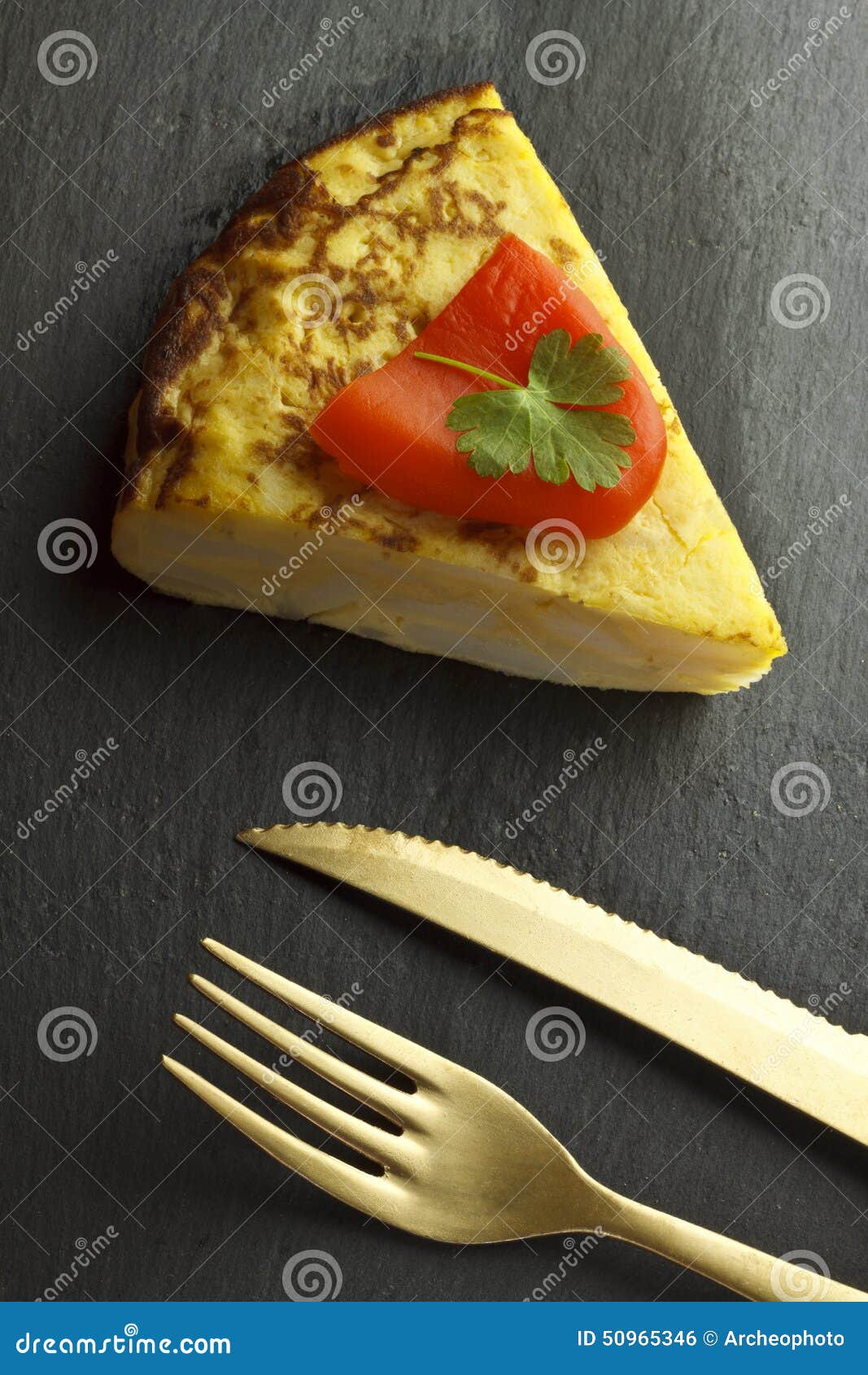 Spanish omelette stock photo. Image of knife, patatas 50965346