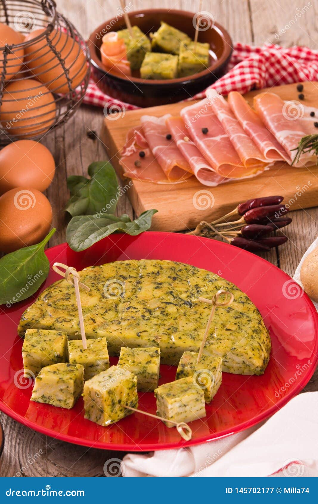 Spanish Omelette with Spinach. Stock Image Image of leaf, nutritious