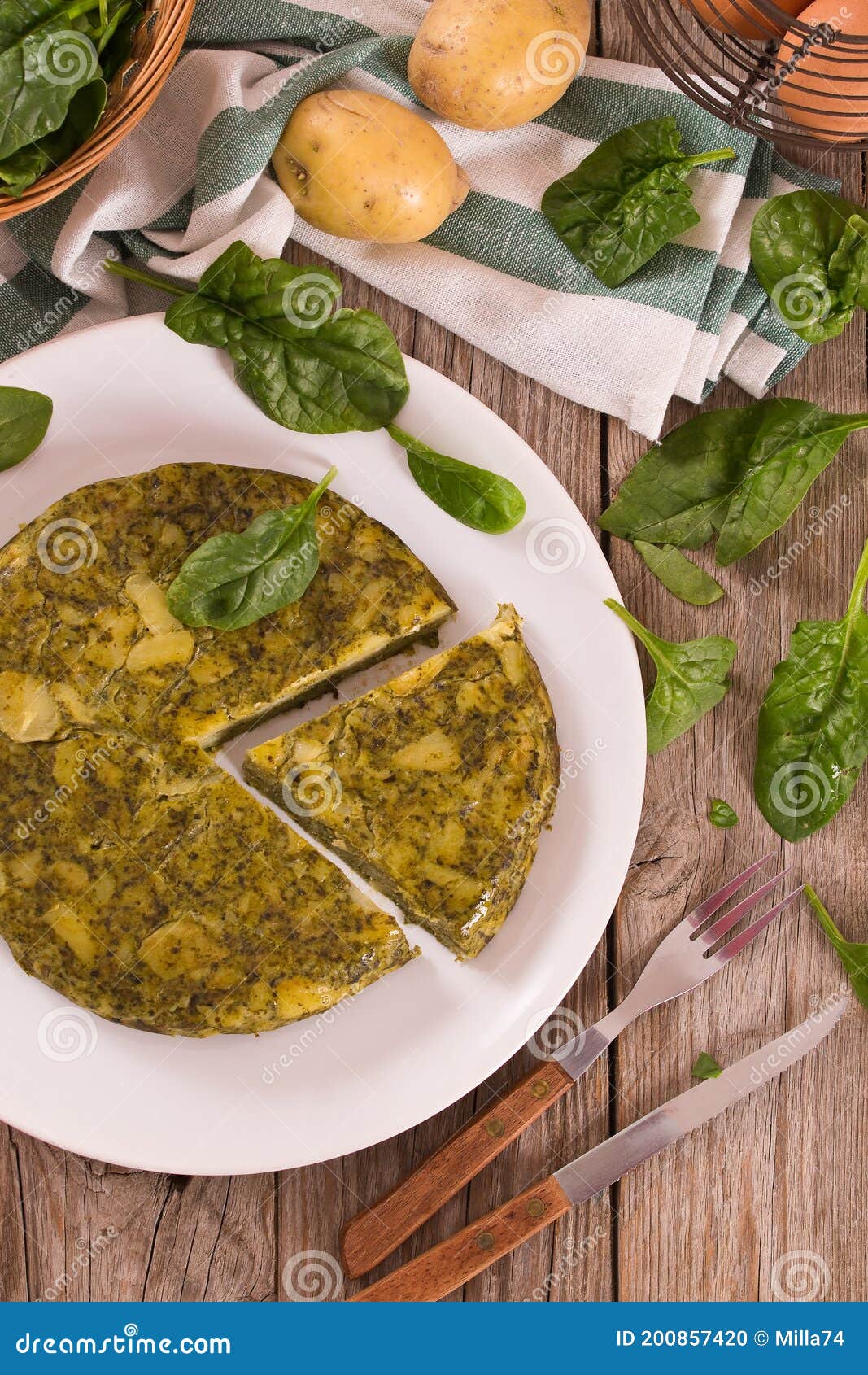 Spanish Omelette with Spinach. Stock Photo Image of meal
