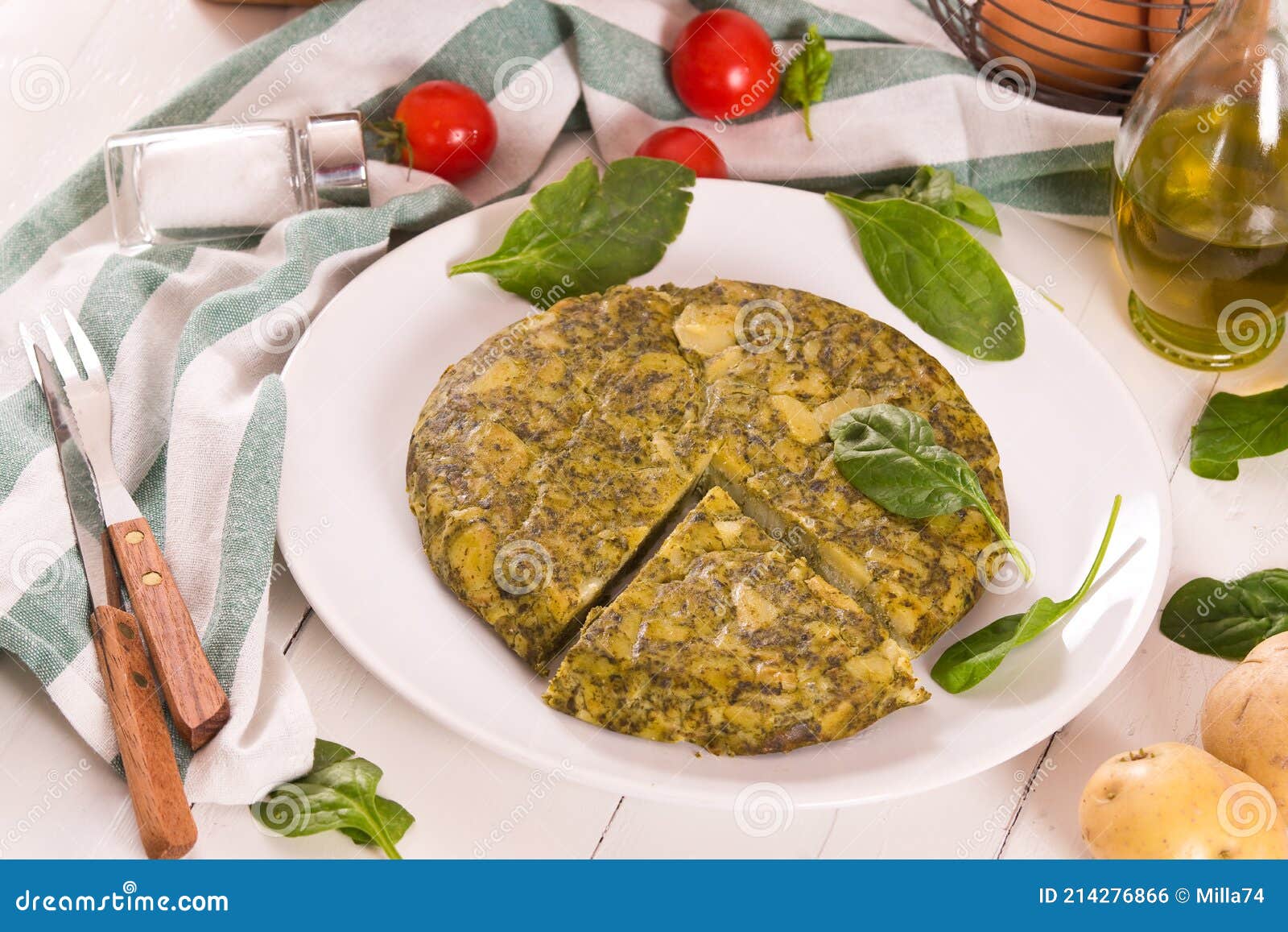 Spanish Omelette with Spinach. Stock Photo Image of portion, fried