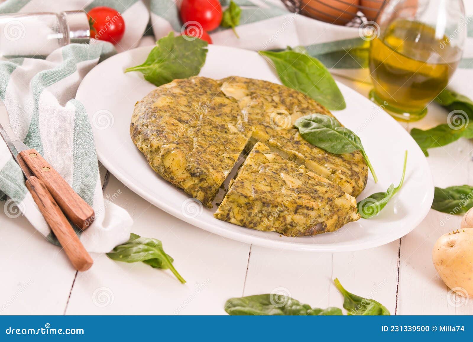 Spanish Omelette with Spinach. Stock Photo Image of mediterranean