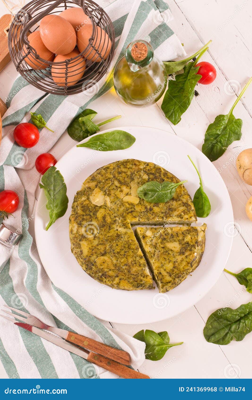 Spanish Omelette with Spinach. Stock Photo Image of omelet, fried