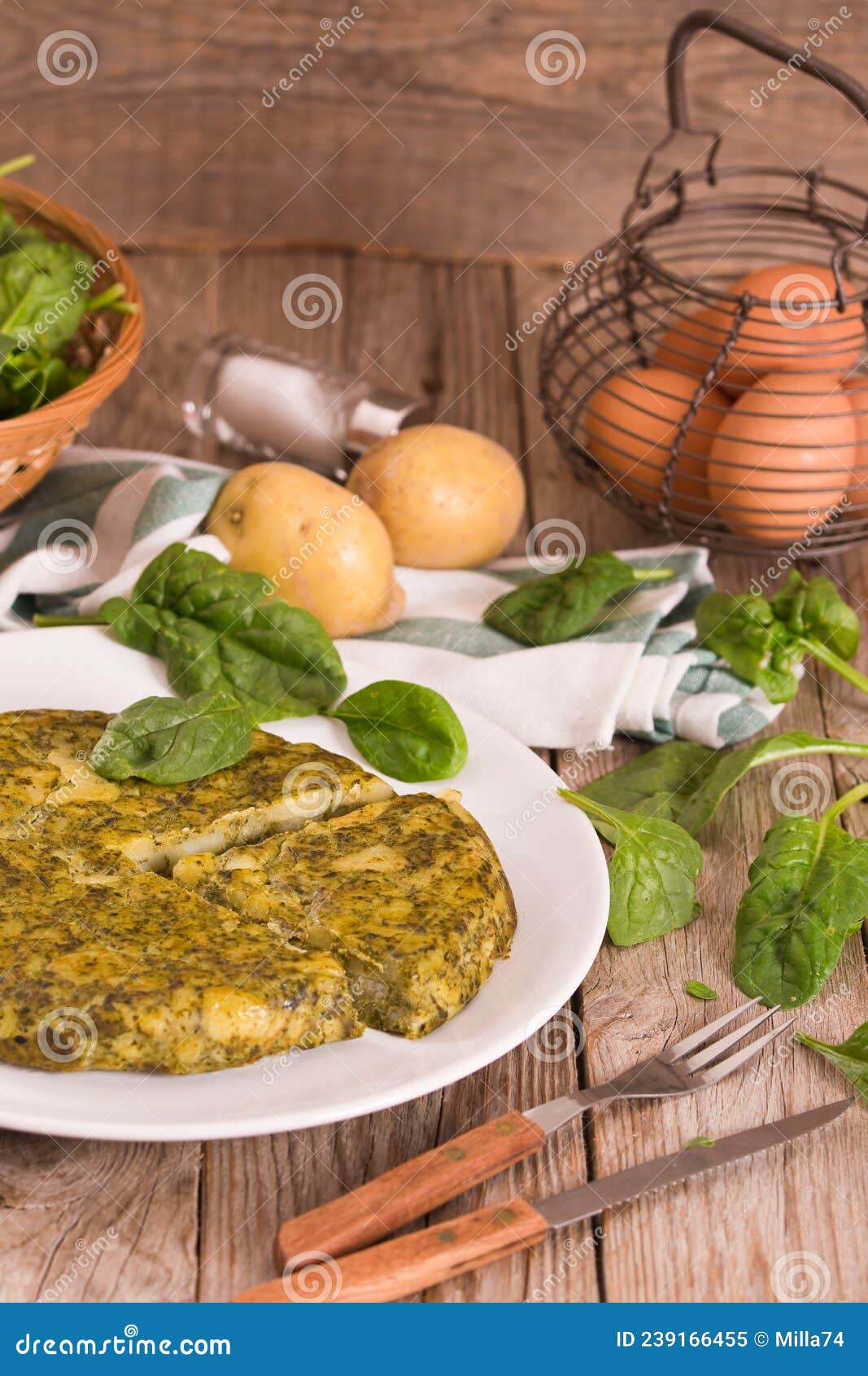Spanish Omelette with Spinach. Stock Image Image of fried, portion