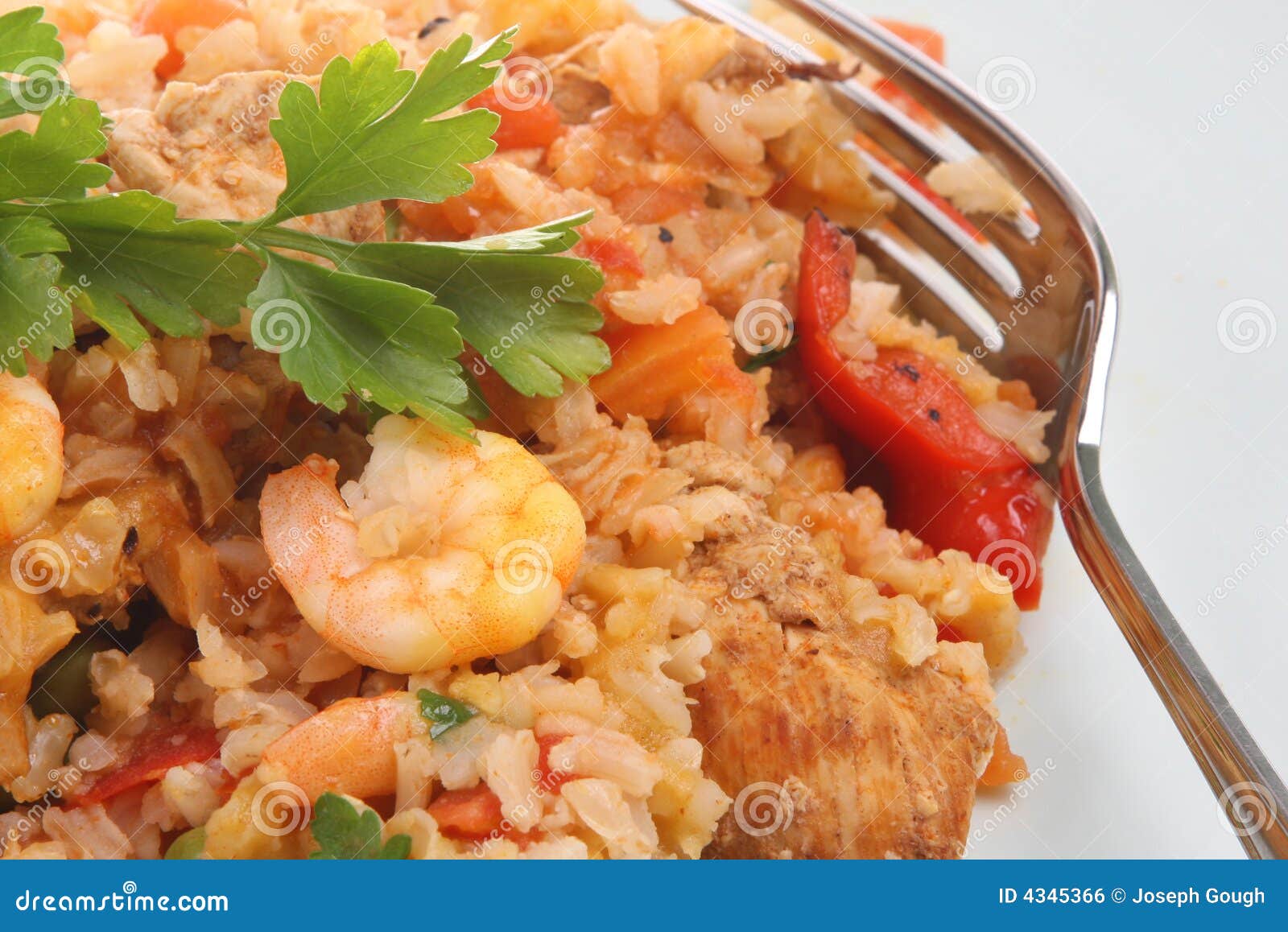 Spanish Paella with Prawns stock photo. Image of plate 4345366