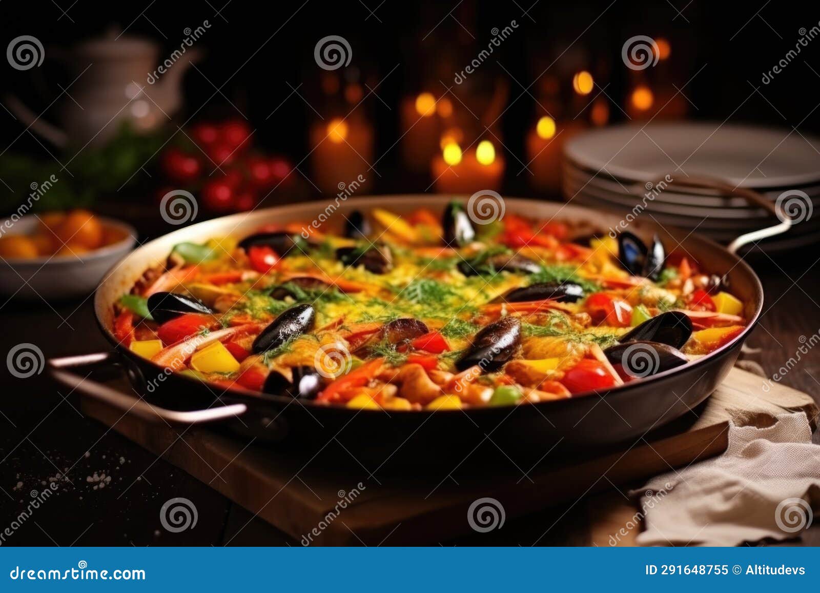 Spanish Paella in a Traditional Flat Pan Stock Image Image of spanish