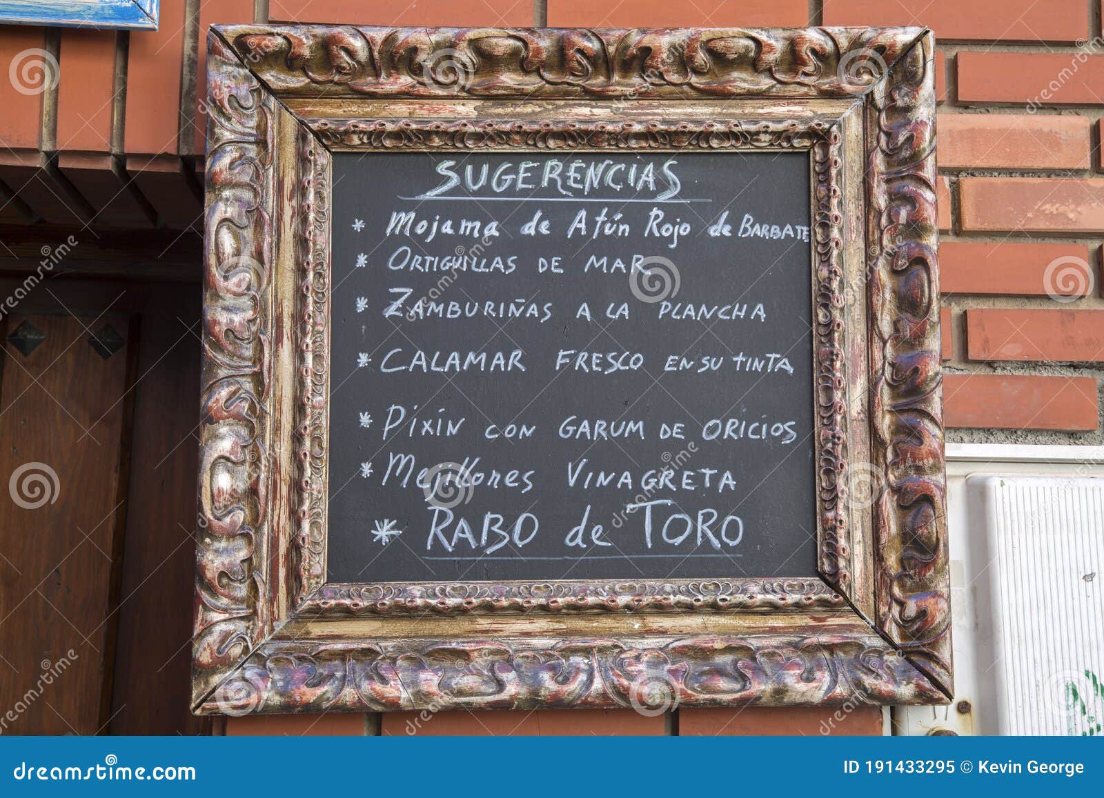 spanish restuarant menu sign