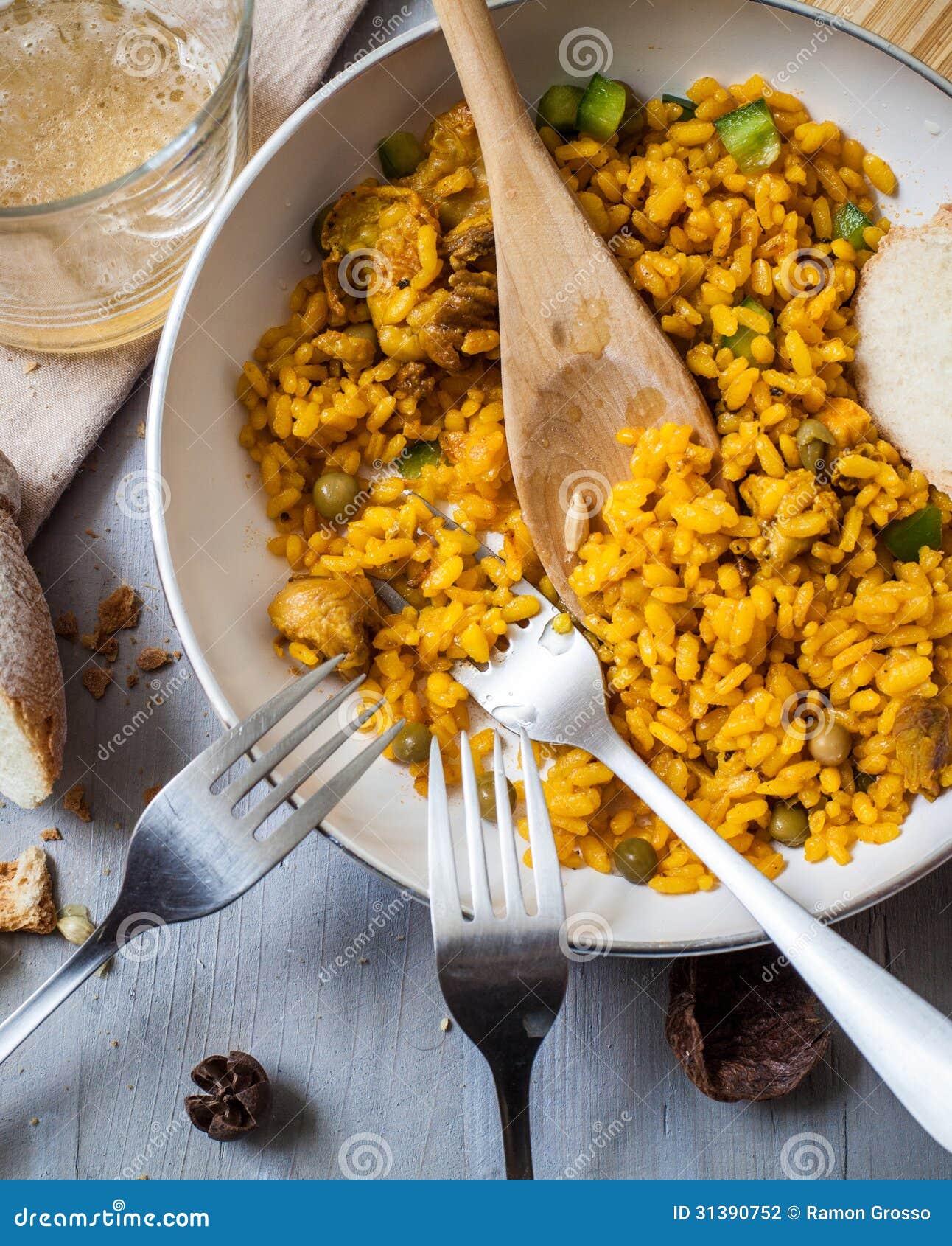 Spanish rice stock photo. Image of lemon, fork, chicken 31390752