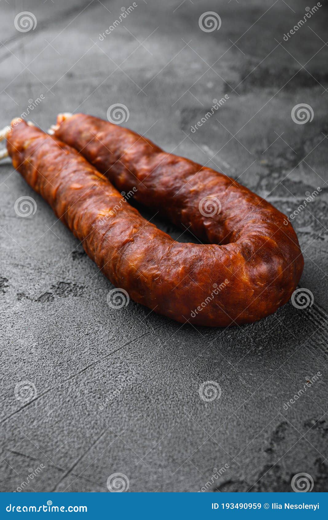Spanish Sausage Chorizo Salami on Grey Background Stock Image Image of space, wurst 193490959